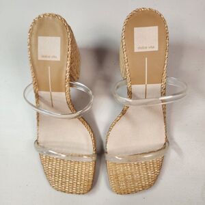 Dolce Vita Womens Size 9 Raffia Clear Strap Block Heels Sandals Shoes